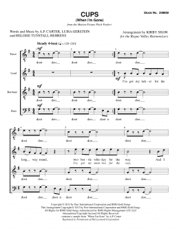 page one of Cups (When I'm Gone) (from Pitch Perfect) (arr. Kirby Shaw) (TTBB Choir)