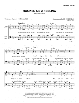 page one of Hooked On A Feeling (arr. Jon Nicholas) (SSAA Choir)