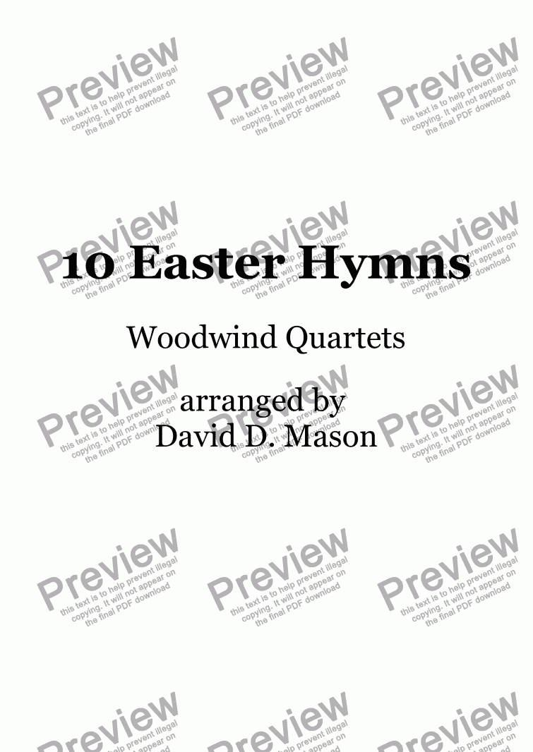 page one of 10 Easter Hymns for Clarinet Quartet with piano accompaniment