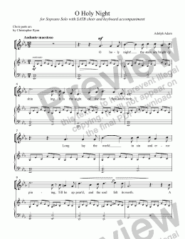 page one of O Holy Night [ADAM] for Soprano Solo with SATB choir and keyboard accompaniment, arr. by Pamela Webb Tubbs