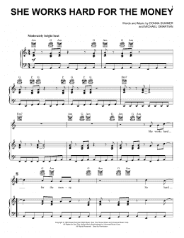 page one of She Works Hard For The Money (Piano, Vocal & Guitar Chords (Right-Hand Melody))