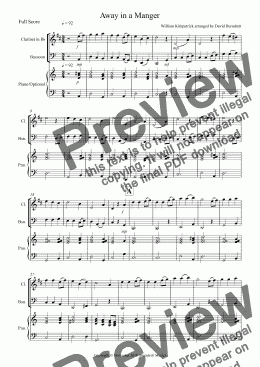 page one of Away in a Manger for Clarinet and Bassoon