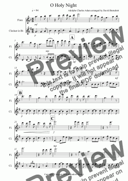 page one of O Holy Night for Flute and Clarinet Duet