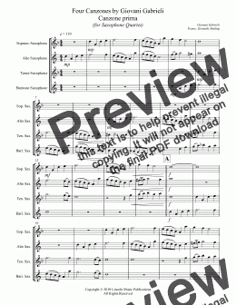 page one of Gabrieli – Canzoni per sonare  (for Saxophone Quartet SATB or AATB)