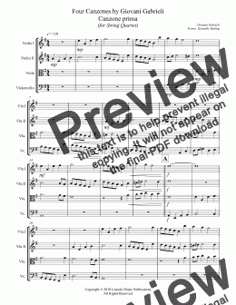 page one of Gabrieli – Canzoni per sonare (for String Quartet)