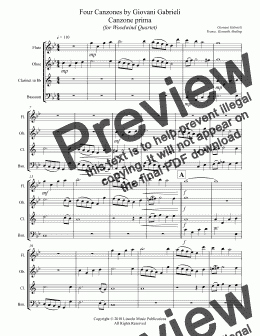 page one of Gabrieli – Canzoni per sonare (for Woodwind Quartet)