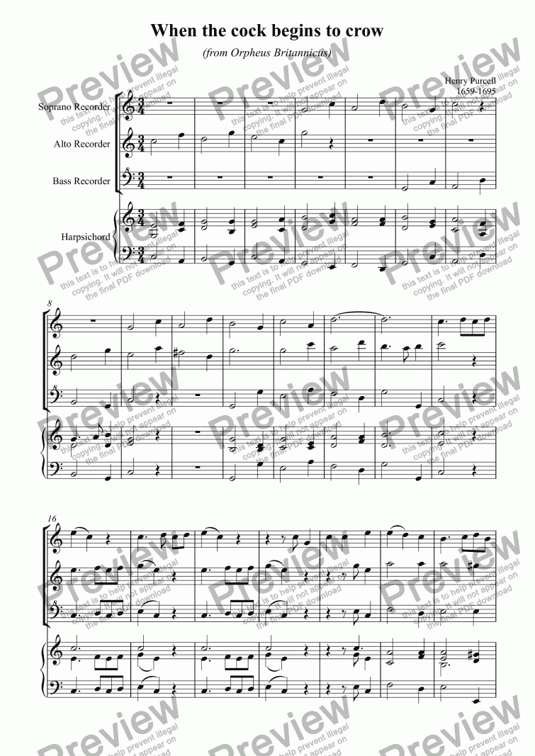 page one of When the cock begins to crow (Purcell)