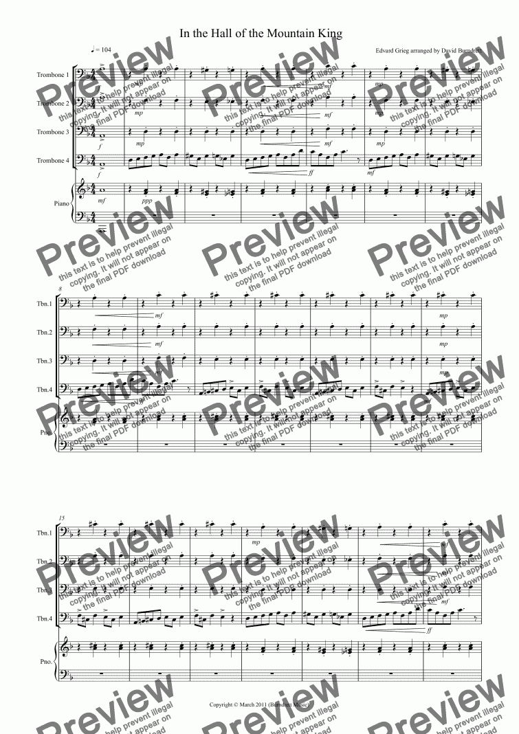 page one of In the Hall of the Mountain King for Trombone Quartet