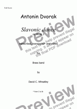page one of Dvorak - Slavonic dance op 46 no 1 for brass band transcribed by David C. Wheatley