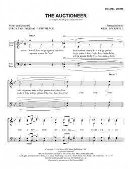 page one of The Auctioneer (arr. Greg Blackwell) (TTBB Choir)