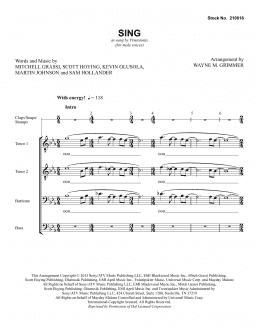 page one of Sing (arr. Wayne Grimmer) (TTBB Choir)