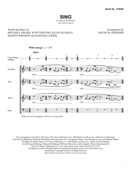 page one of Sing (arr. Wayne Grimmer) (SATB Choir)