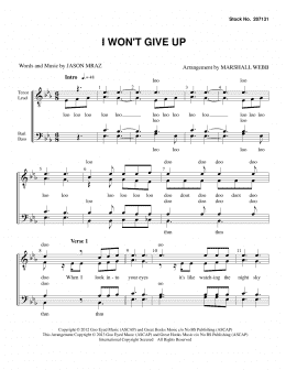 page one of I Won't Give Up (arr. Marshall Webb) (TTBB Choir)