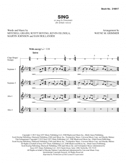 page one of Sing (arr. Wayne Grimmer) (SSAA Choir)