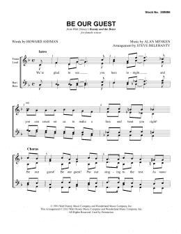 page one of Be Our Guest (from Beauty and The Beast) (arr. Steve Delehanty) (SSAA Choir)