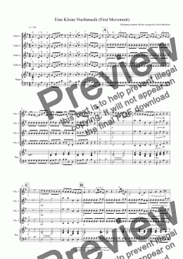 page one of Eine Kleine Nachtmusik (1st Movement) for Violin Quartet