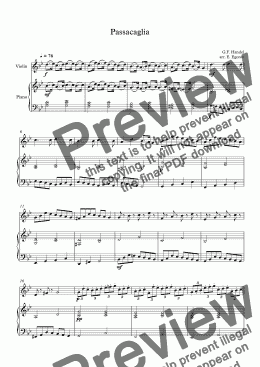 page one of Passacaglia, Handel-Halvorsen, For Violin & Piano