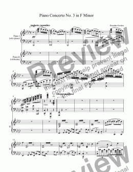 page one of Romantic Piano Concerto in F Minor, complete 2-piano score