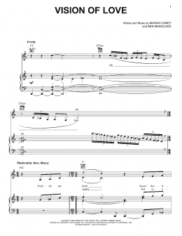 page one of Vision Of Love (Piano, Vocal & Guitar Chords (Right-Hand Melody))