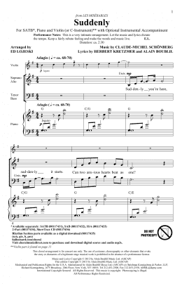 page one of Suddenly (from Les Miserables The Movie) (SATB Choir)