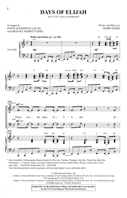 page one of Days Of Elijah (arr. David Angerman & Michael Barrett) (SATB Choir)