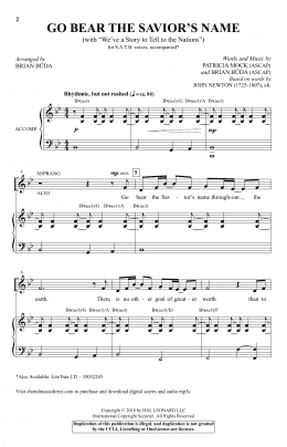 page one of Go Bear The Savior's Name (With We've A Story To Tell) (arr. Brian Buda) (SATB Choir)
