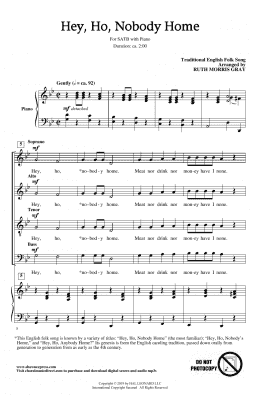 page one of Hey Ho, Nobody Home (arr. Ruth Morris Gray) (SATB Choir)