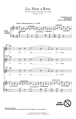 page one of Lo, How A Rose (arr. Nancy Grundahl) (SSA Choir)