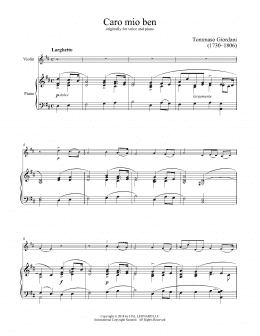 page one of Caro Mio Ben (Violin and Piano)