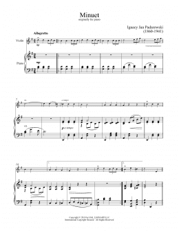 page one of Minuet In G (Violin and Piano)