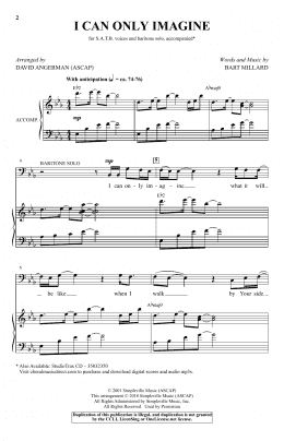page one of I Can Only Imagine (arr. David Angerman) (SATB Choir)