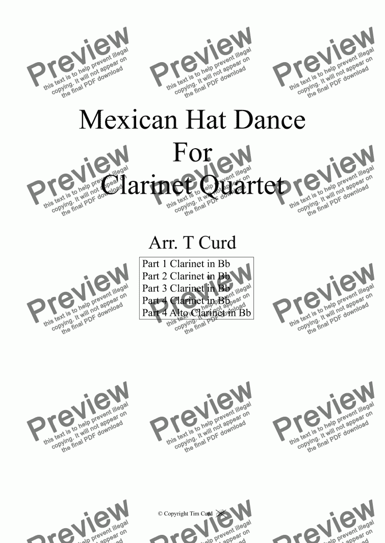 page one of Mexican Hat Dance. For Clarinet Quartet