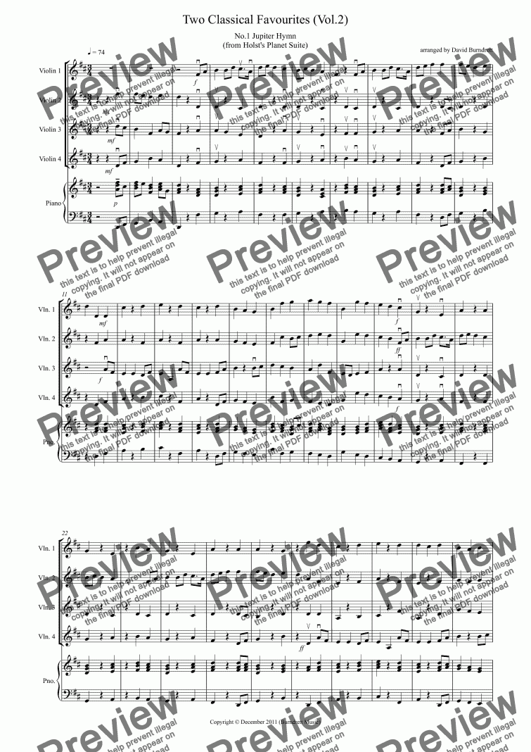 page one of 2 Classical Favourites for Violin Quartet (volume two)