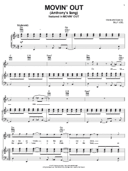 page one of Movin' Out (Anthony's Song) (Piano, Vocal & Guitar Chords (Right-Hand Melody))