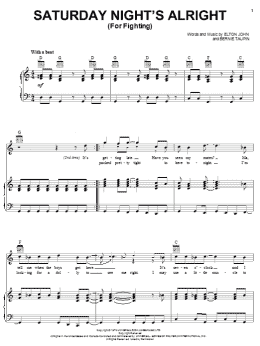 page one of Saturday Night's Alright (For Fighting) (Piano, Vocal & Guitar Chords (Right-Hand Melody))