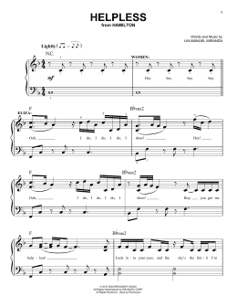 page one of Helpless (from Hamilton) (Easy Piano)