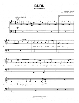 page one of Burn (from Hamilton) (Easy Piano)