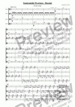 page one of Rossini - SEMIRAMIDE OVERTURE - for viola quartet