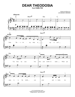 page one of Dear Theodosia (from Hamilton) (Easy Piano)