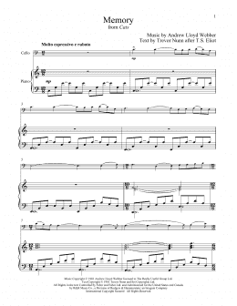 page one of Memory (from Cats) (Cello and Piano)