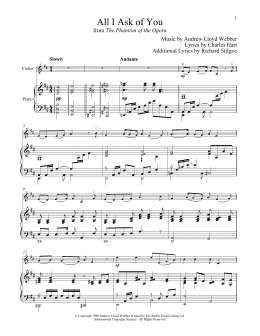 page one of All I Ask Of You (from The Phantom Of The Opera) (Violin and Piano)