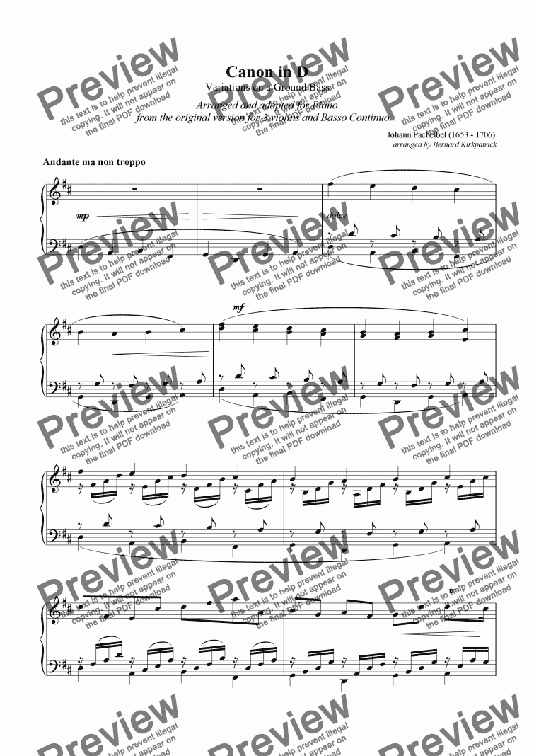 page one of Canon in D - J. Pachelbel-Sheet Music Download (Piano Arrangement)