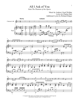 page one of All I Ask Of You (from The Phantom Of The Opera) (Clarinet and Piano)