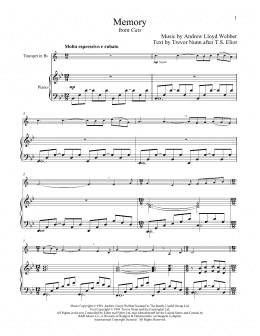 page one of Memory (from Cats) (Trumpet and Piano)