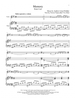 page one of Memory (from Cats) (Violin and Piano)