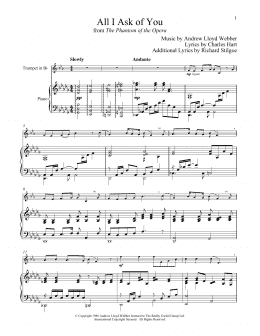 page one of All I Ask Of You (from The Phantom of The Opera) (Trumpet and Piano)