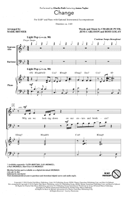 page one of Change (feat. James Taylor) (arr. Mark Brymer) (SAB Choir)