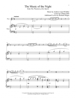 page one of The Music of the Night (from The Phantom of the Opera) (Flute and Piano)