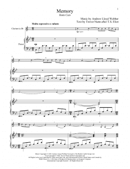 page one of Memory (from Cats) (Clarinet and Piano)