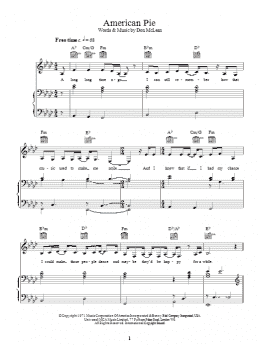 page one of American Pie (Piano, Vocal & Guitar Chords)